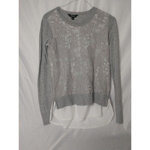 Vera Wang Gray Lace Overlay Long Sleeve Women's Sweater Mock Tunic Top Size S